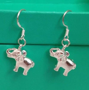 925 Sterling Silver Plated Little Lucky Elephant Earrings - Picture 1 of 1