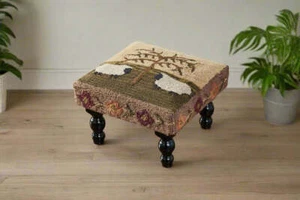 Primitive/Colonial Willow & Sheep Hooked Foot Stool - Picture 1 of 3