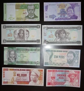 Malawi Eritrea South Sudan Guinea Bissau 8 pcs all different - Picture 1 of 2