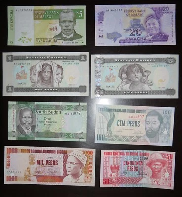 Malawi Eritrea South Sudan Guinea Bissau 8 pcs all different - Image 1 of 2