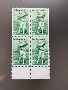 SCOTT STAMP # 1933 BOBBY JONES 18 CENT PLATE BLOCK - MNH - Picture 1 of 4