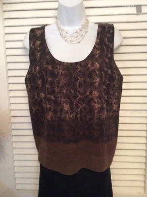 Suéter regata de lã Dana Buchman tamanho G marrom estampa animal sem mangas - Imagem 1 de 4