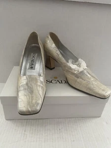 Escada Italy Pumps Square Toe Low Heels Leather Shoes Tan Cream Multi 7.5 37.5 - Picture 1 of 12