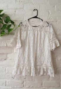 Jodifl Lace Overlay Tunic Womens Ruffle Hem Boho Peasant Cottagecore Beachy LG - Picture 1 of 10