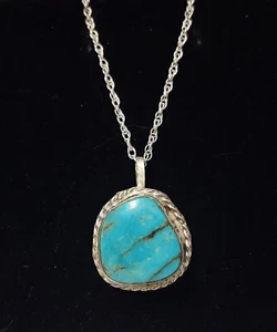Collar Colgante Turquesa Plata de Ley SW Hecho a Mano 925 Vintage Cadena 18" - Imagen 1 de 23