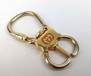 Vtg Gucci Double G Goldtone Keychain Key Ring Key Holder Charm 