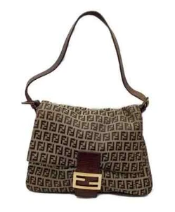 FENDI Zucchino Mamma Baguette Shoulder Bag 8BR001 Handbag Canvas Dust Bag Card - Picture 1 of 18