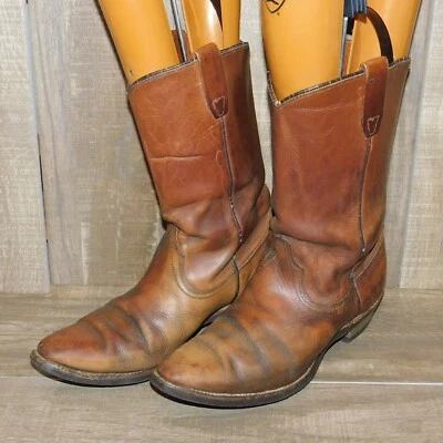 复古 WRANGLER Distressed 棕色皮革西部牛仔靴 #1667 9.5 M — 第 1/4 张图片