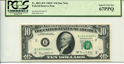 Fr 2021-B* STAR 1969C $10 Federal Reserve 67 PPQ SUPERB GEM NEW - Image 1 of 2