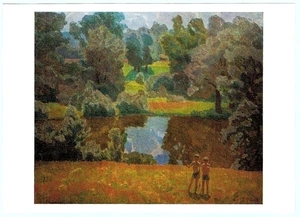 F.Glebov 1988 postal rusa HORA DE VERANO niños cañas de pescar orilla del río - Imagen 1 de 2