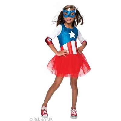 Girls Super Hero Captain America Fancy Dress Costume - Image 1 of 4