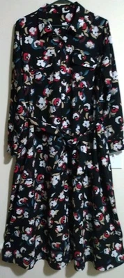 Vestido largo para mujer Alfani línea A talla grande negro floral cinturón abotonado 50" enganche Foto 1 de 4