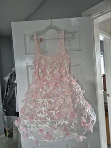 ASOS LUXE 3D floral square neck caged mini dress in pastel pink - Picture 1 of 7