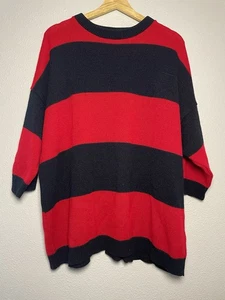 Vintage Garland Sweater Womens 2XL Oversized Red and Blue Knit 3/4 Sleeve USA - Picture 1 of 5