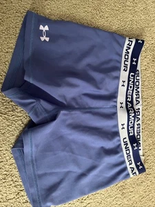 UNDER ARMOUR Shorts Girls YL Compression Purple/blue Fitted Gym Running Bike - Picture 1 of 3