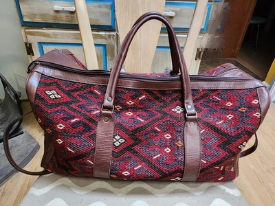 Bolsa de viagem grande vintage de couro Kilim Travel Weekender - Imagem 1 de 4