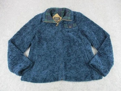 Pendleton Jacket Womens Medium Blue Sherpa Fleece Zip Up Tartan Lined Cozy Warm - Image 1 of 4