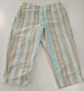 Talbots Seer Sucker Womens 16 Blue White Yellow Striped Capri Pants Pockets Cuff - Picture 1 of 7