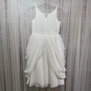 Davids Bridal Flower Girl Dress Size 7 White Chiffon Princess Dress Up Flaws - Picture 1 of 14