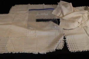 VINTAGE ANTIK Läufer Tisch Set Tischsets Servietten gezogen Fadenarbeit - Bild 1 von 19