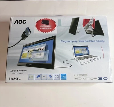 PORTABLE USB POWERED MONITOR! AOC E1659FWU 15.6 inch Widescreen LCD USB Monitor - Image 1 of 4