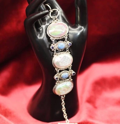 Brazalete De Colección Diseñador Sajen Plata Esterlina, Drusy y Otras Piedras Preciosas 54.8g Foto 1 de 4