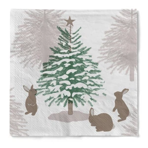 Cocktail-Serviette "Tree Rabbit" aus Tissue 3-lagig, 25 x 25 cm, 20 Stück - Bild 1 von 5