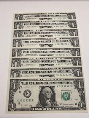8 consecutive Uncirculated MINT  《BINARY RARE SERIAL NUMBERS》Super Top Rare！ - Image 1 of 2