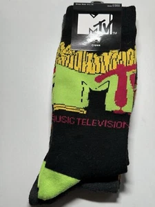MTV Crew Socks 2 Pair Men Shoe Size 6.5-12 Green Black Gray Fast Food Music TV - Picture 1 of 4