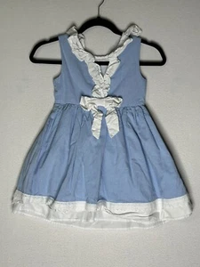 Katherine Malandrino Blue and White Sleeveless Girl's Dress Size 7 with Bow - Picture 1 of 8