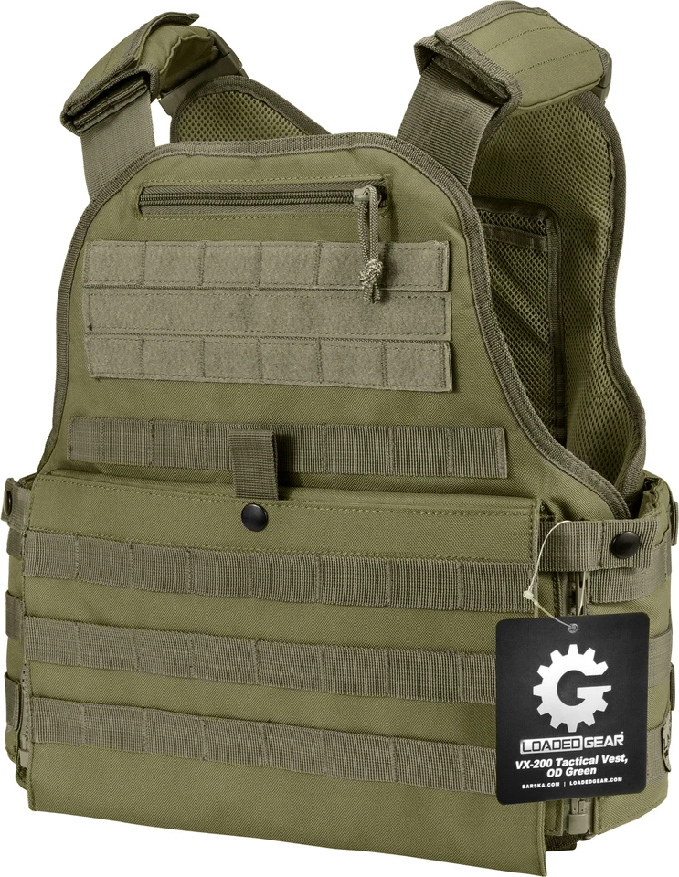 LOADED GEAR Barska Versatile MOLLE Plate Carrier Tactical Vest VX-500 Green BI12290
