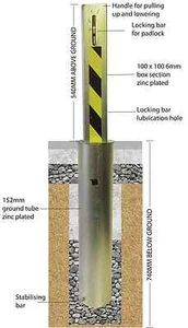Solid 100 Driveway Security Bollard Heavy Duty Telescopic Deterrent with Padlock - Picture 1 of 4