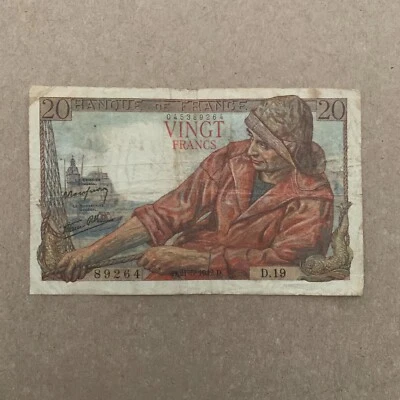 Scarce Currency 1942 France 20 Francs Banknote Breton Fisherman & Women Currency - Image 1 of 4