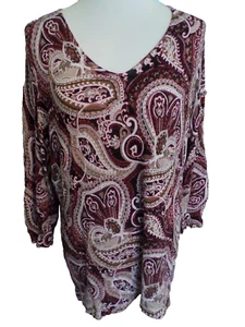 Damen Größe XL db Marke Viskose Nylon L/S Ärmel PAISLEY Top - Bild 1 von 4