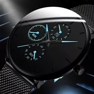 Orologio da uomo nero con cinturino in rete nera in acciaio inox 40 mm lunetta W007 - Foto 1 di 5