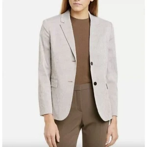 THEORY Classic Shrunken Jacket Seersucker Beige Blazer Women's Size 6 - Picture 1 of 12