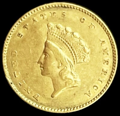 1855 GOLD USA PRINCESS HEAD $1 DOLLAR COIN TYPE 2 PHILADELPHIA MINT - Image 1 of 2