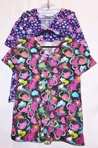 Healthcare Nurse Tops Set Of 2 Shortsleeve Bright Multicolor  Womens Size L  - Picture 1 of 7