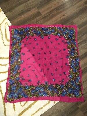 Pink Hawaiian Floral Square Shawl Beach Sarong Skirt Blanket Table Cover 40 X 40 - Image 1 of 4