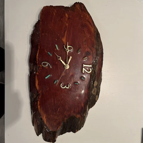 Cedar or Cypress Wood Log Slice Tree Trunk Slab Bark Wall Clock Turquoise Accent Cover