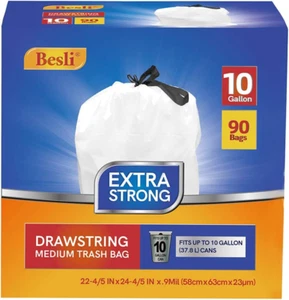 10 Gallon Drawstring Trash Bag Garbage Bag Trash Can Liner,0.9 Mil,90 Counts - Picture 1 of 7