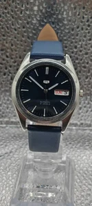 Seiko 5 7S26-0480 Automatik Armbanduhr - blaues Zifferblatt - blaues Lederarmband - Bild 1 von 3