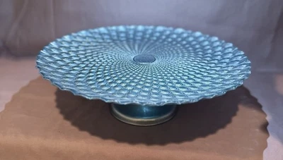 "Plato de pastel iridiscente azul plumas de pavo real colección turco Topkapi 12,5"" H" Foto 1 de 4