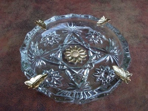 Cenicero grande de cristal vintage con detalles dorados de Anchor Hocking - Imagen 1 de 4