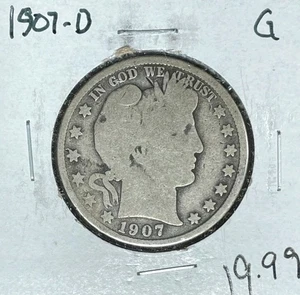 1907-D BARBIERE MEZZO DOLLARO ARGENTO ~ BUONO ~ BELLA MONETA ~ - Foto 1 di 2