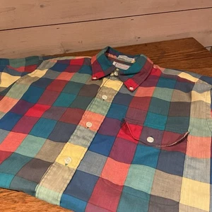 Vintage Hathaway Mens Shirt Large Indigo Madras Checked Pattern Retro  - Picture 1 of 5