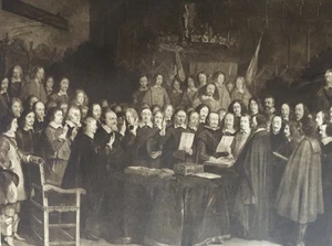 Peace of Münster Print c1901 – Gerard Terburg Antique Sepia Treaty Scene Dutch - Picture 1 of 4