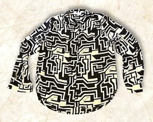 Richard Allan x H&M Shirt Blouse Sz 2 Mod Gogo Disco Sheer Button Up Geometric - Picture 1 of 7