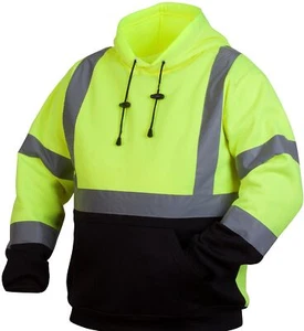 Hi Vis Lime Hoodie X Large Weatherproof Fleece with Reflective Tape and Pocket - Picture 1 of 3