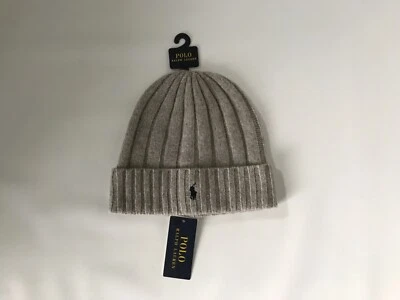 Polo RALPH LAUREN Logo Pony Gray WOOL Knit Cuffed Beanie HAT Cap Mens OS NEW - Image 1 of 3